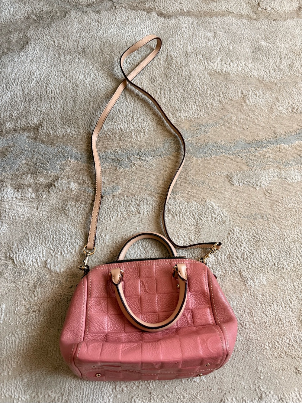 Purificación García Pink Quilted Leather Bowler Bag